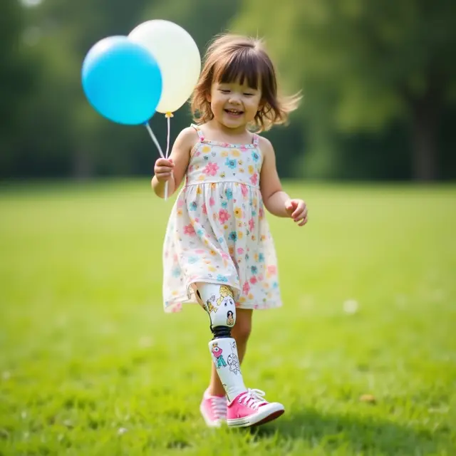 Child using a pediatric prosthetic limb